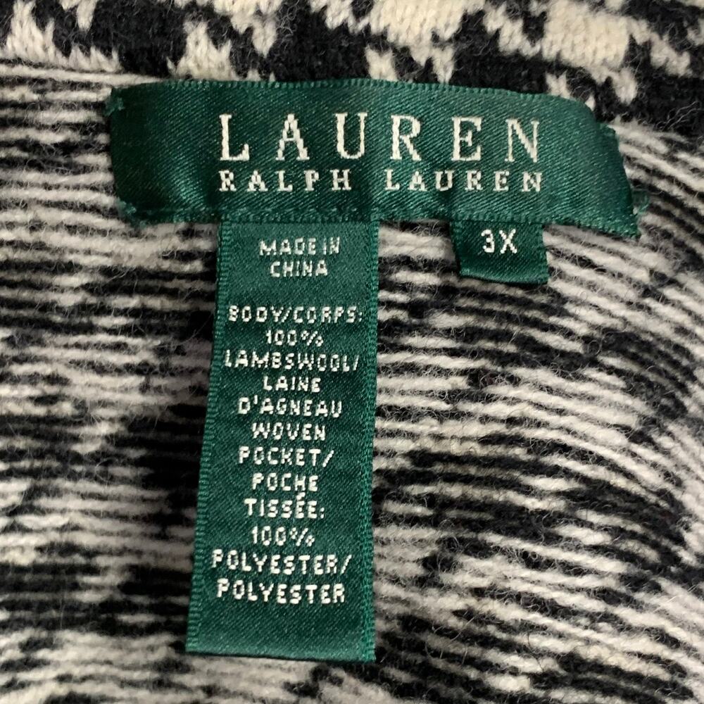 LAUREN by RALPH LAUREN Size XXXL Black Off White Wool Zip Pockets Jacket - Picture 10 of 11